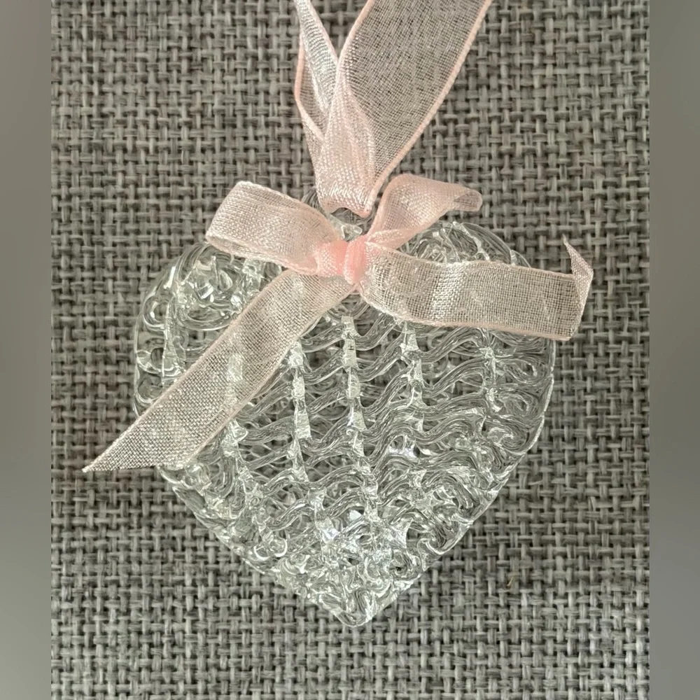 Spun Glass Hearts Ornaments With Pink Ribbon (Set of 5)